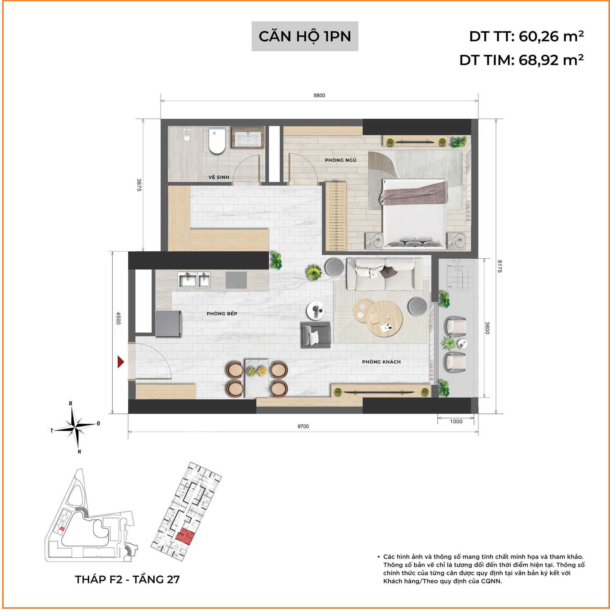 Mặt bằng Sun Cầu Giấy – Mặt bằng chi tiết căn hộ Sun Cầu Giấy 48 Căn hộ 1 phòng ngủ 60m2 toà F2 Sun Cầu Giấy