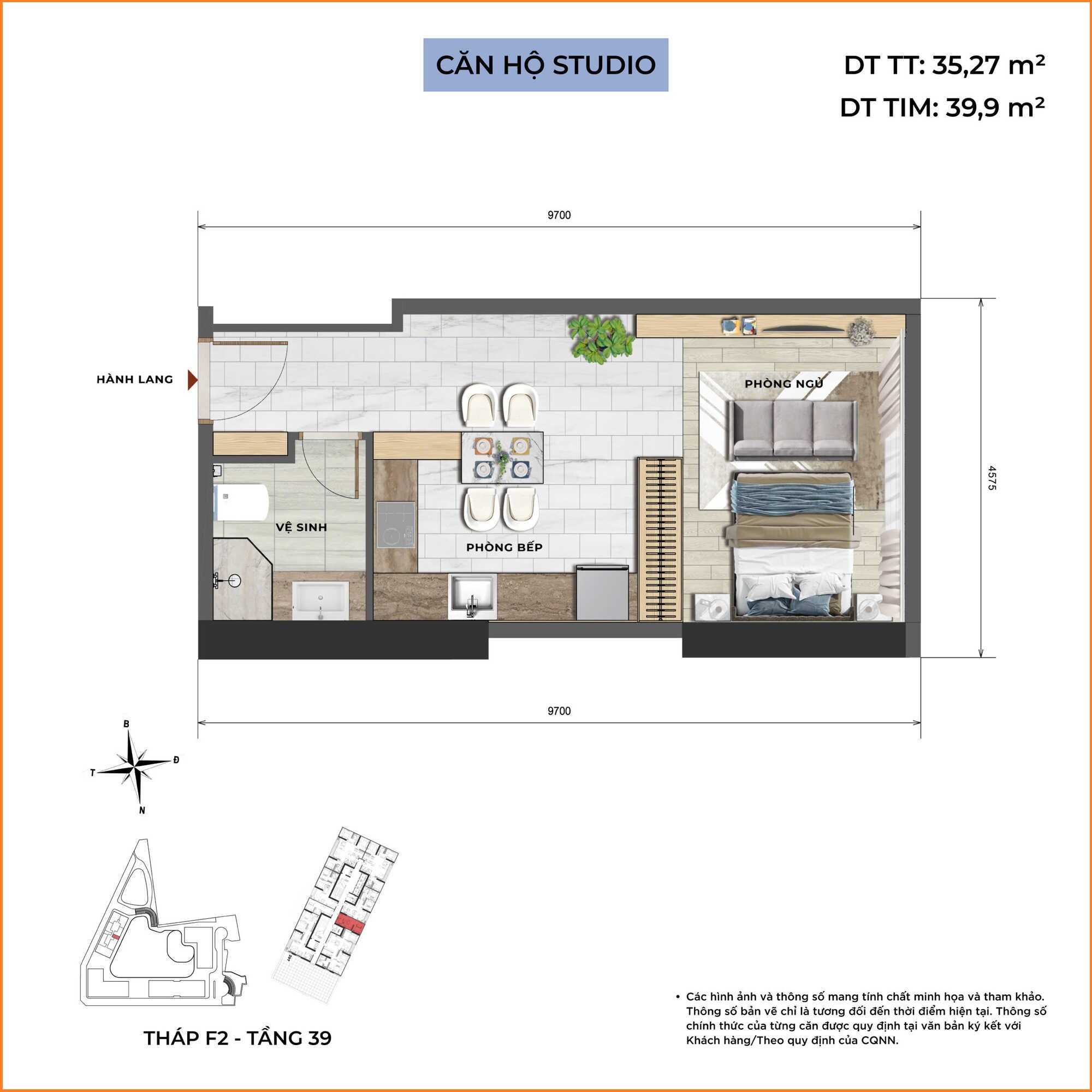 Căn hộ Studio 35m2 toà F2 Sun Cầu Giấy